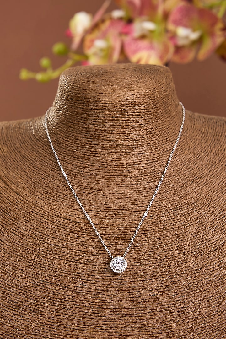 White Gold Finish Moissanite Polki Pendant Chain Necklace In Sterling Silver by STELLA CREATIONS at Pernia's Pop Up Shop
