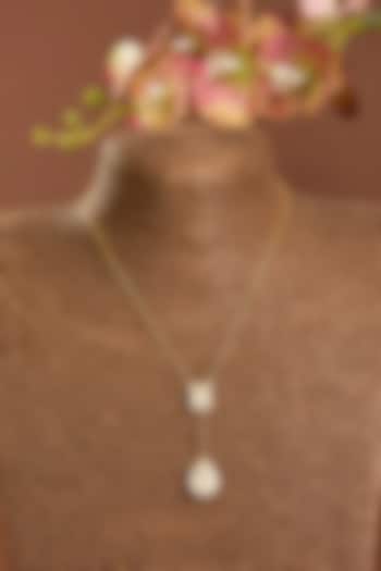 Yellow Gold Finish Moissanite Polki Pendant Chain Necklace In Sterling Silver by STELLA CREATIONS at Pernia's Pop Up Shop