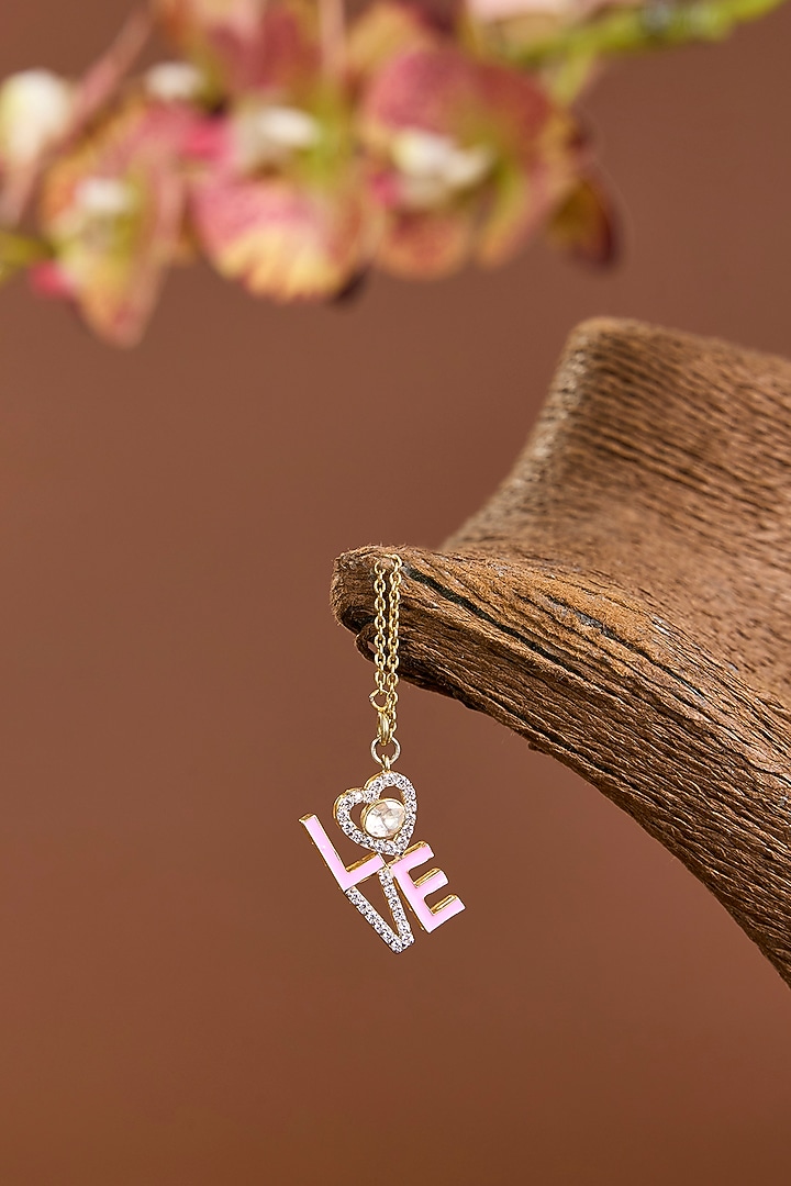 Yellow Gold Finish Moissanite Polki & Eurostar Swarovski Pink Enameled Watch Charm In Sterling Silver by STELLA CREATIONS at Pernia's Pop Up Shop