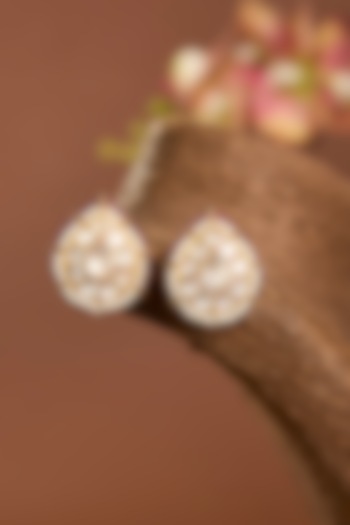 Yellow Gold Finish Moissanite Polki Stud Earrings In Sterling Silver by STELLA CREATIONS at Pernia's Pop Up Shop