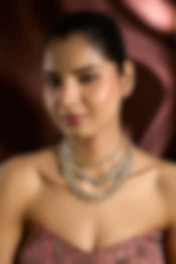 Yellow Gold Finish Moissanite Polki Necklace In Sterling Silver by STELLA CREATIONS at Pernia's Pop Up Shop