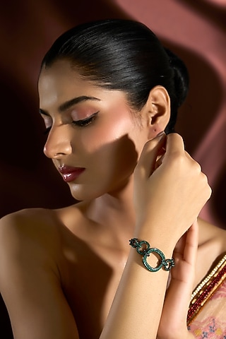 Black Gold Finish Emerald Bracelet In Sterling Silver by STELLA CREATIONS