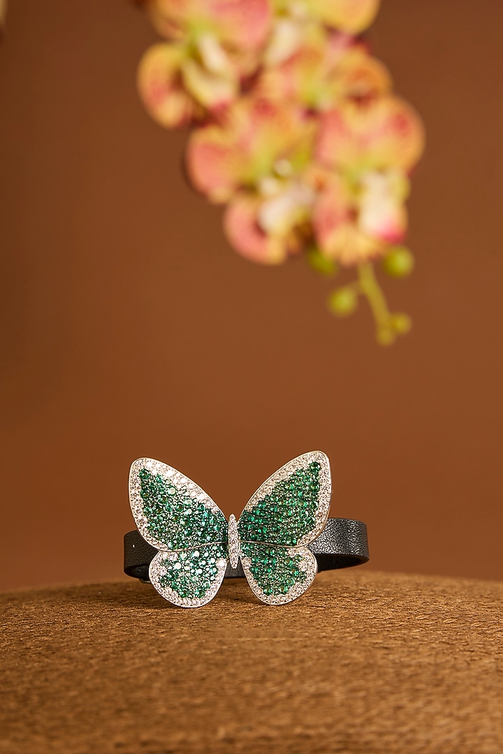 White Gold Finish Emerald & Swarovski Bracelet In Sterling Silver by STELLA CREATIONS at Pernia's Pop Up Shop