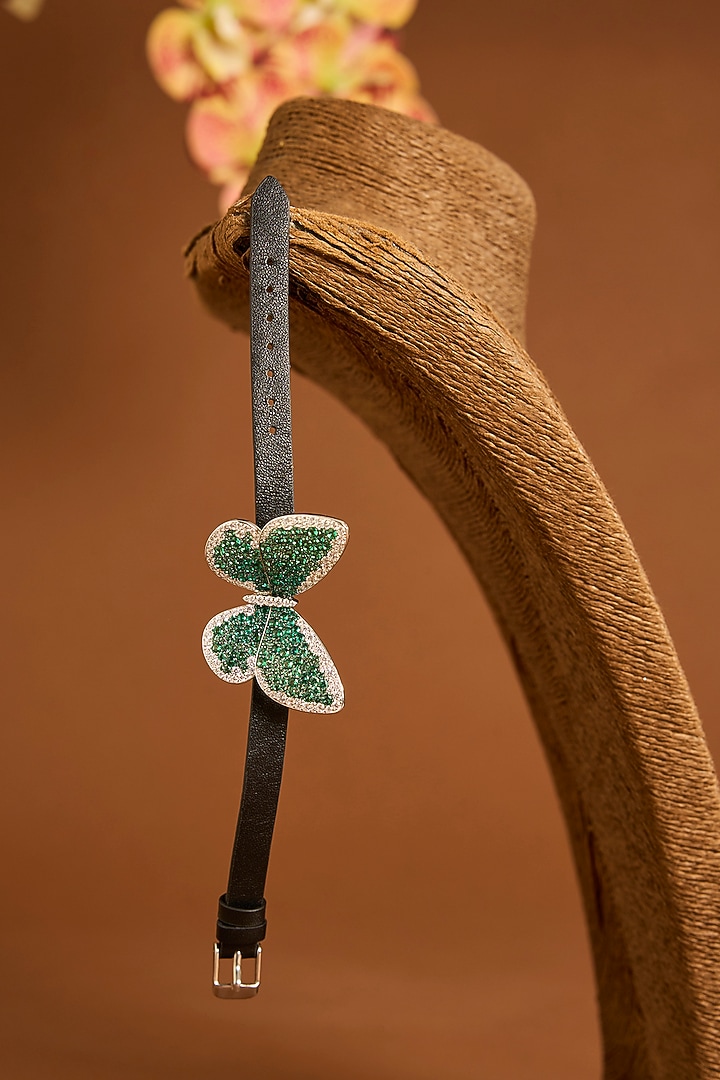 White Gold Finish Emerald & Swarovski Bracelet In Sterling Silver by STELLA CREATIONS at Pernia's Pop Up Shop