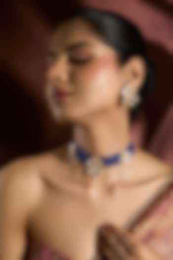 Yellow Gold Finish Moissanite Polki & Sapphire Choker Necklace Set In Sterling Silver by STELLA CREATIONS at Pernia's Pop Up Shop