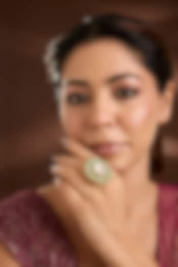 Yellow Gold Finish Moissanite Poki & Emerald Stone Ring In Sterling Silver by STELLA CREATIONS at Pernia's Pop Up Shop