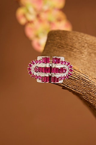 White Gold Finish Eurostar Swarovski & Ruby Brooch Cum Pendant In Sterling Silver by STELLA CREATIONS