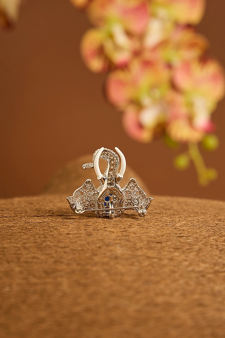 White Gold Finish Swarovski & Sapphire Brooch Cum Pendant In Sterling Silver by STELLA CREATIONS at Pernia's Pop Up Shop