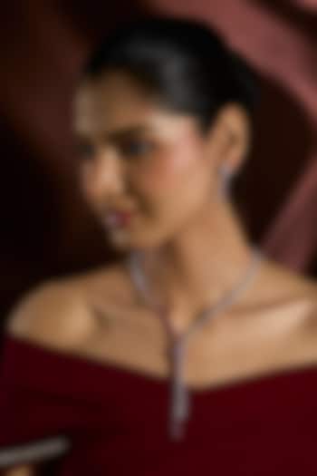 White Gold Finish Ruby & Swarovski Long Necklace Set In Sterling Silver by STELLA CREATIONS at Pernia's Pop Up Shop