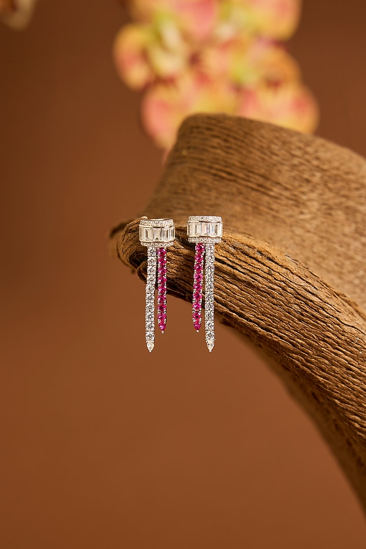 White Gold Finish Ruby & Swarovski Long Necklace Set In Sterling Silver by STELLA CREATIONS at Pernia's Pop Up Shop