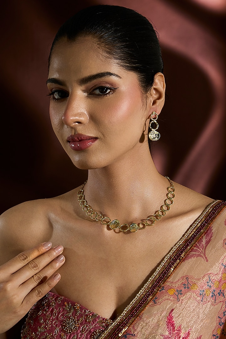 Yellow Gold Finish Swarovski Choker Necklace Set In Sterling Silver by STELLA CREATIONS at Pernia's Pop Up Shop