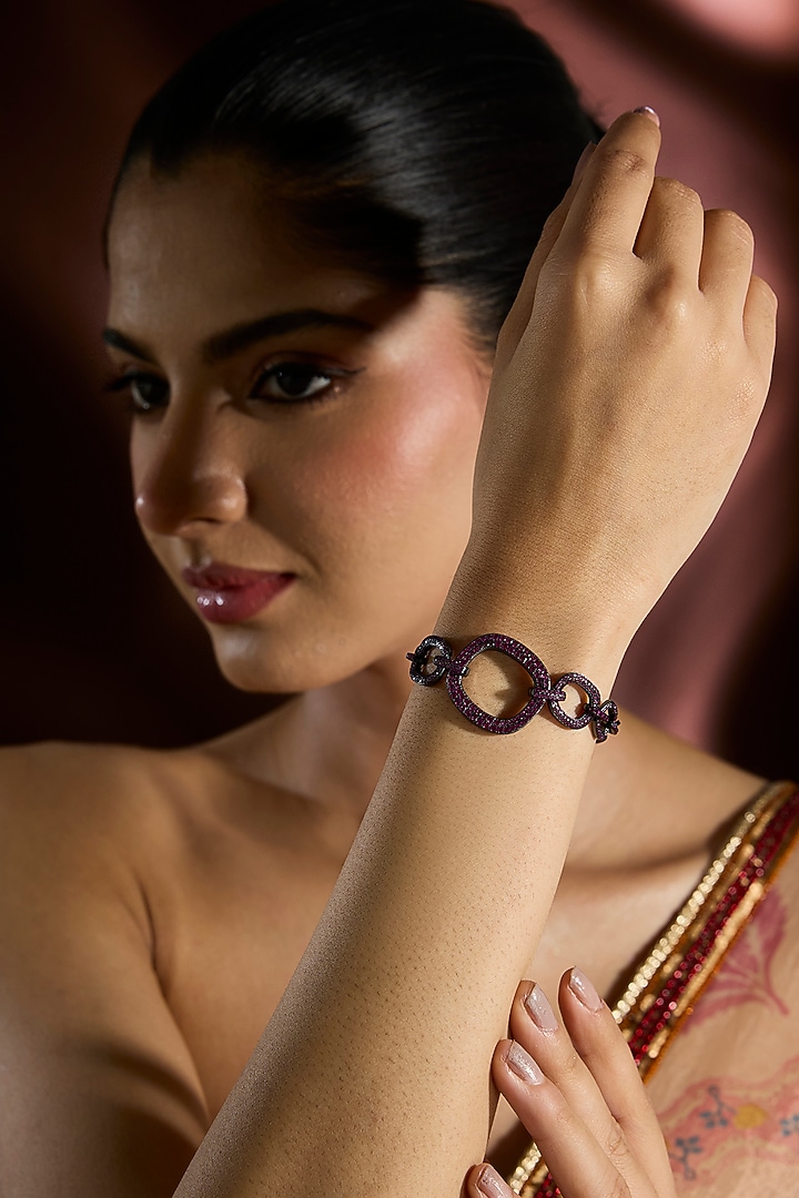 Black Gold Finish Swarovski & Ruby Bracelet In Sterling Silver by STELLA CREATIONS at Pernia's Pop Up Shop