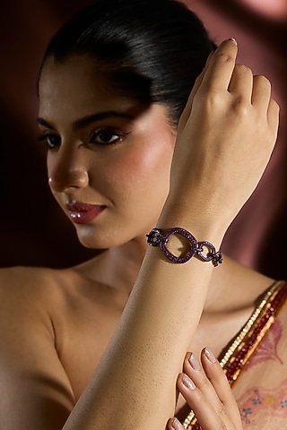 Black Gold Finish Swarovski & Ruby Bracelet In Sterling Silver by STELLA CREATIONS