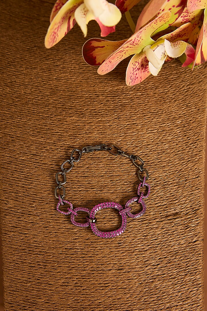 Black Gold Finish Swarovski & Ruby Bracelet In Sterling Silver by STELLA CREATIONS at Pernia's Pop Up Shop