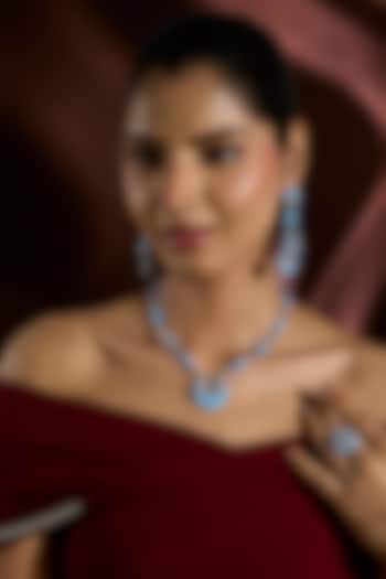 White Gold Finish Swarovski Blue Enameled Necklace Set In Sterling Silver by STELLA CREATIONS at Pernia's Pop Up Shop