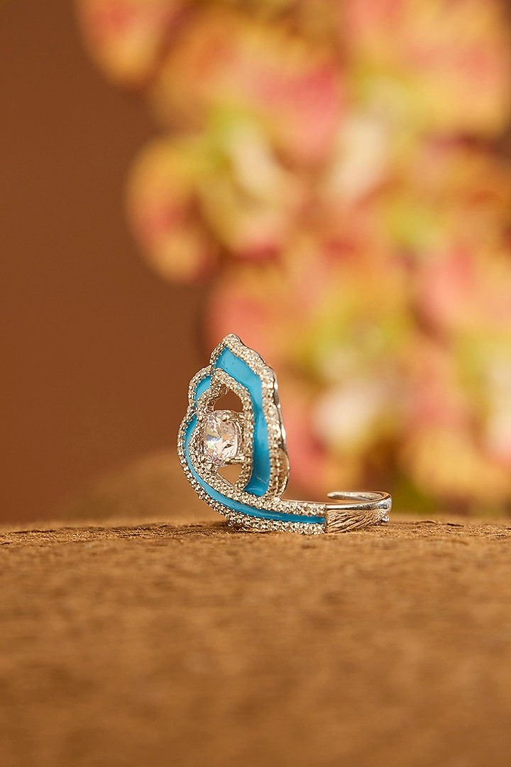 White Gold Finish Swarovski Blue Enameled Necklace Set In Sterling Silver by STELLA CREATIONS at Pernia's Pop Up Shop