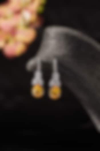 White Finish Zircon & Yellow Sapphire Dangler Earrings In Sterling Silver by STELLA CREATIONS at Pernia's Pop Up Shop