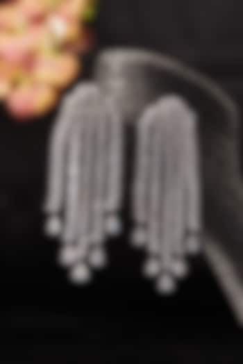 White Finish CZ Dangler Earrings In Sterling Silver by STELLA CREATIONS