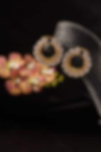 Gold Finish Pearl & Moissanite Polki Hoop Earrings In Sterling Silver by STELLA CREATIONS at Pernia's Pop Up Shop