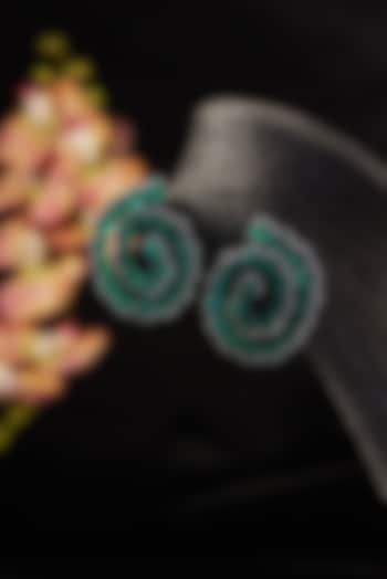 White Finish Synthetic Emerald Stone & CZ Stud Earrings In Sterling Silver by STELLA CREATIONS at Pernia's Pop Up Shop