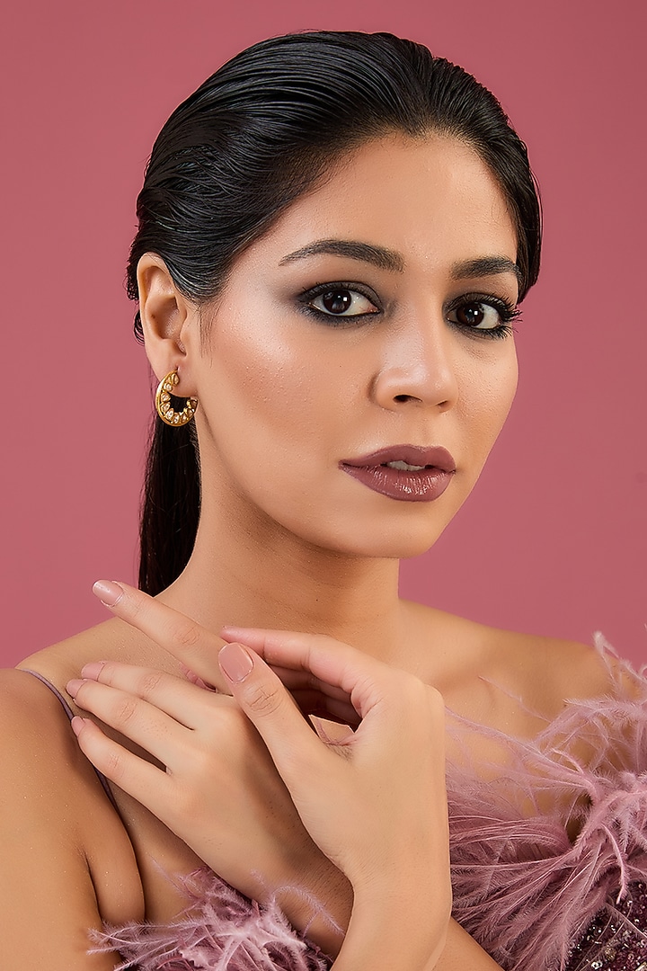 Gold Finish Moissanite Polki Hoop Earrings In Sterling Silver by STELLA CREATIONS at Pernia's Pop Up Shop