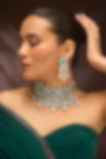 Oxidised Gold Finish Moissanite Polki & Emerald Choker Necklace Set In Sterling Silver by STELLA CREATIONS at Pernia's Pop Up Shop