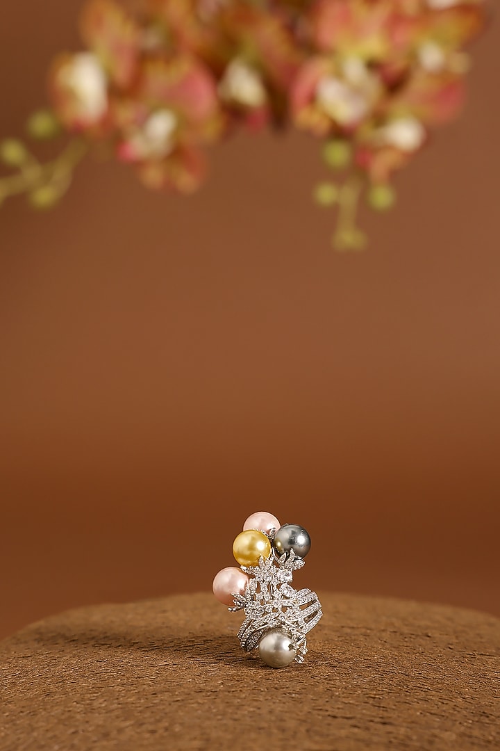 White Gold Finish Freshwater Pearl & Eurostar Long Necklace Set In Sterling Silver by STELLA CREATIONS at Pernia's Pop Up Shop