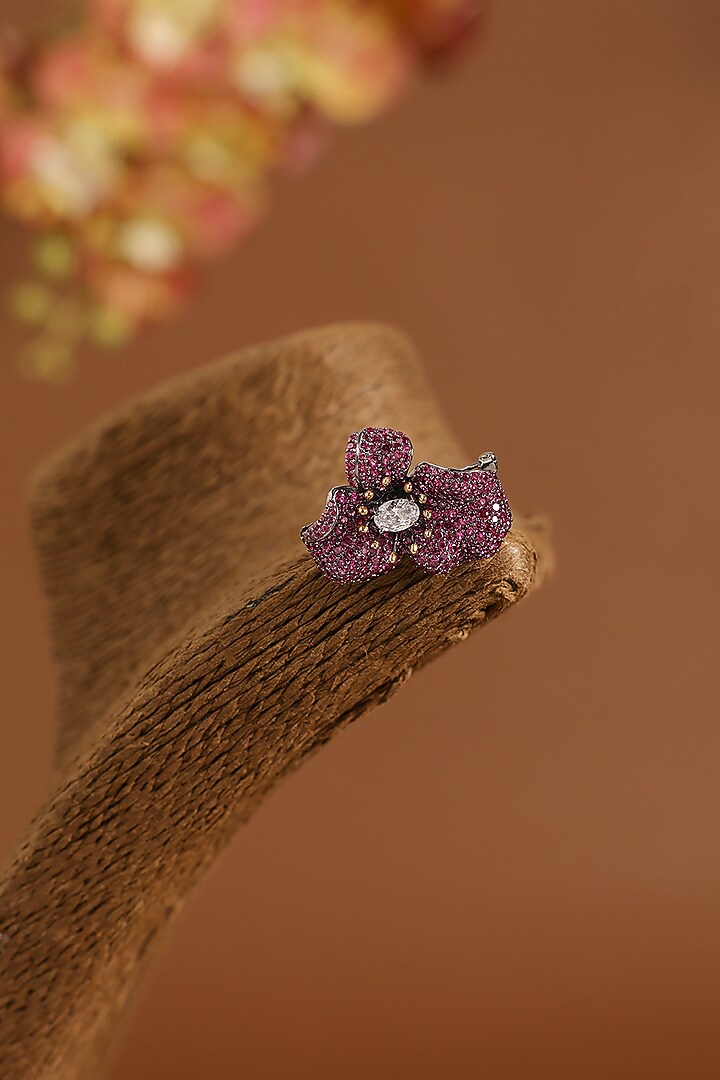 Black Gold Finish Ruby & Swarovski Brooch Cum Pendant In Sterling Silver by STELLA CREATIONS at Pernia's Pop Up Shop