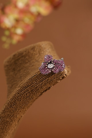 Black Gold Finish Ruby & Swarovski Brooch Cum Pendant In Sterling Silver by STELLA CREATIONS