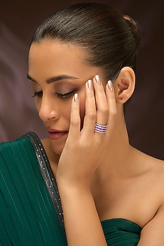 White Gold Finish Swarovski & Ruby Ring In Sterling Silver by STELLA CREATIONS
