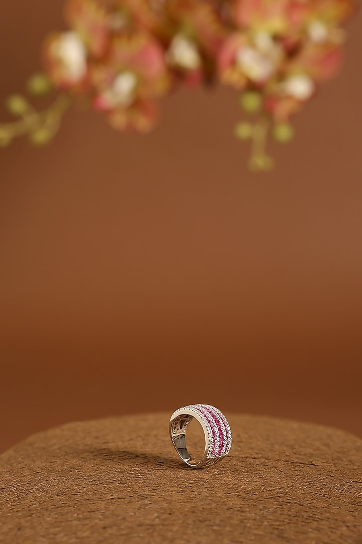 White Gold Finish Swarovski & Ruby Ring In Sterling Silver by STELLA CREATIONS at Pernia's Pop Up Shop