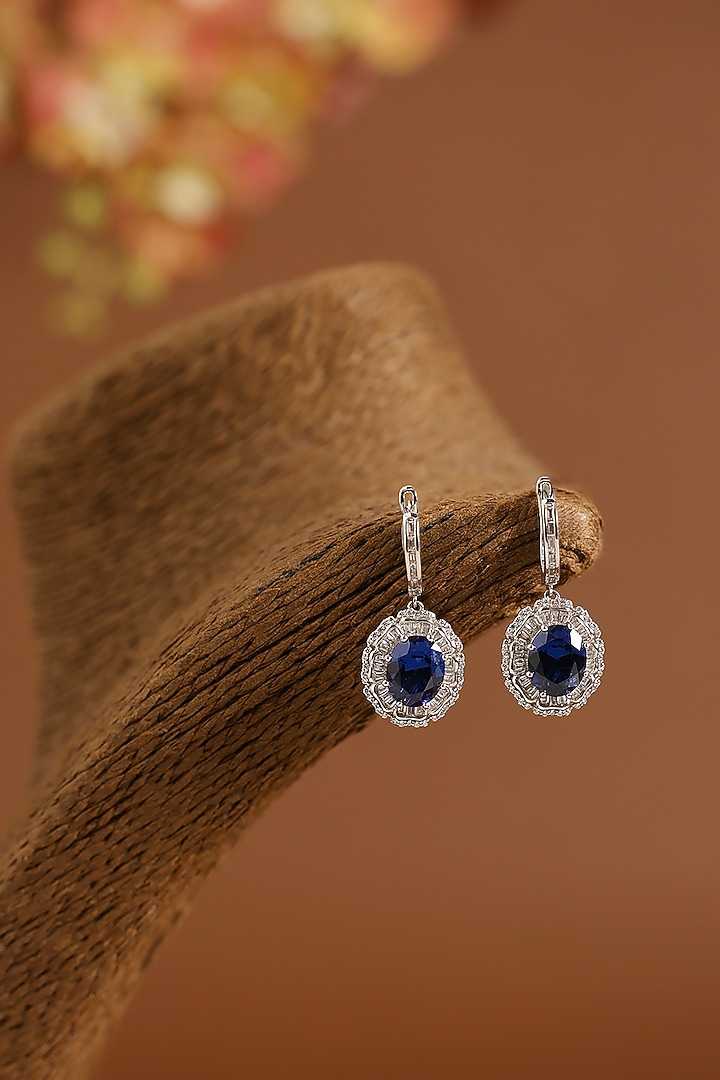 White Gold Finish Swarovski & Sapphire Ring In Sterling Silver by STELLA CREATIONS at Pernia's Pop Up Shop