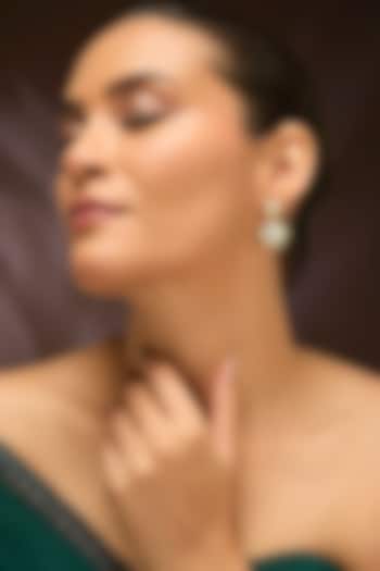 Yellow Gold Finish Swarovski Dangler Earrings In Sterling Silver by STELLA CREATIONS at Pernia's Pop Up Shop