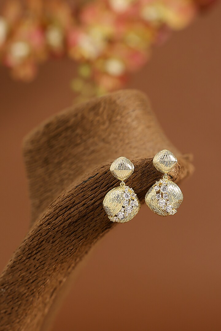 Yellow Gold Finish Swarovski Dangler Earrings In Sterling Silver by STELLA CREATIONS at Pernia's Pop Up Shop