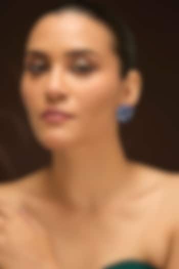 White Gold Finish Swarovski & Sapphire Stud Earrings In Sterling Silver by STELLA CREATIONS at Pernia's Pop Up Shop