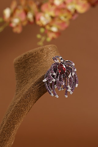 Black Gold Finish Swarovski & Ruby Brooch Cum Pendant In Sterling Silver by STELLA CREATIONS