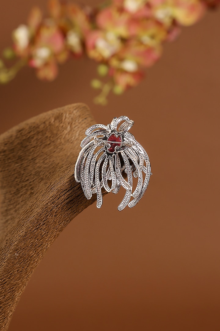 Black Gold Finish Swarovski & Ruby Brooch Cum Pendant In Sterling Silver by STELLA CREATIONS at Pernia's Pop Up Shop