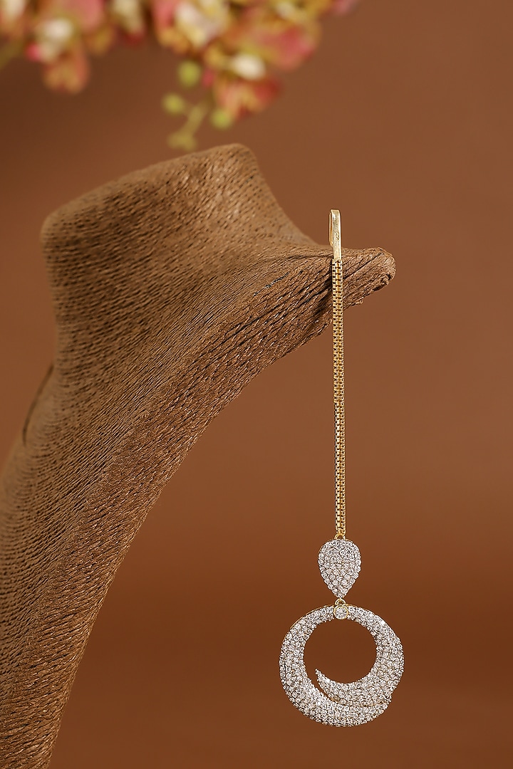 Two Tone Finish Eurostar Swarovski Maangtikka In Sterling Silver by STELLA CREATIONS at Pernia's Pop Up Shop