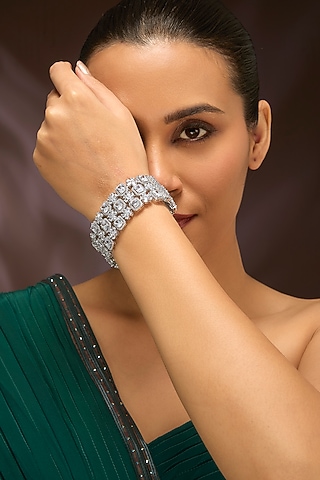 White Gold Finish Eurostar Swarovski Bracelet In Sterling Silver by STELLA CREATIONS