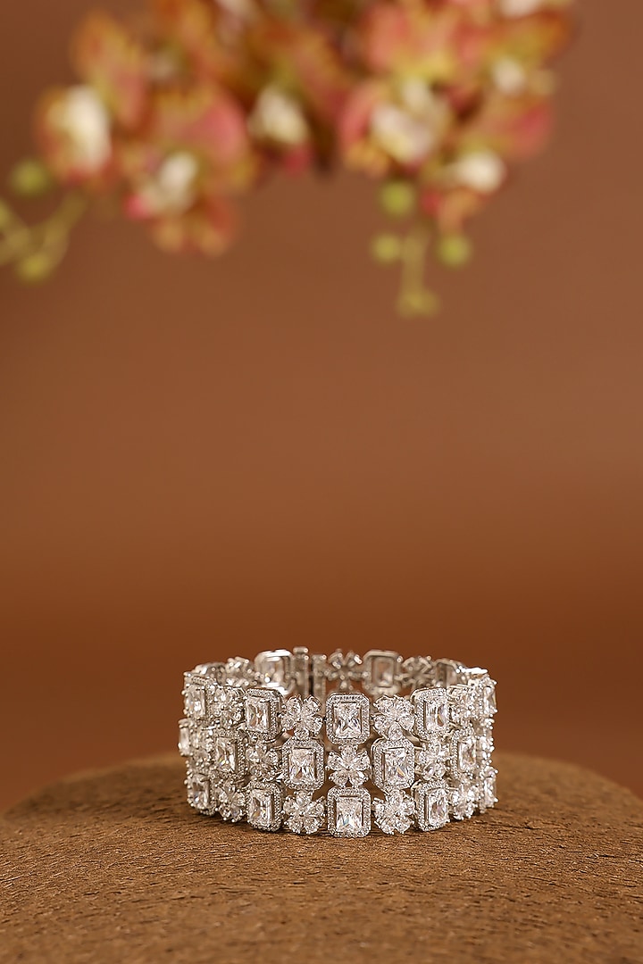 White Gold Finish Eurostar Swarovski Bracelet In Sterling Silver by STELLA CREATIONS at Pernia's Pop Up Shop