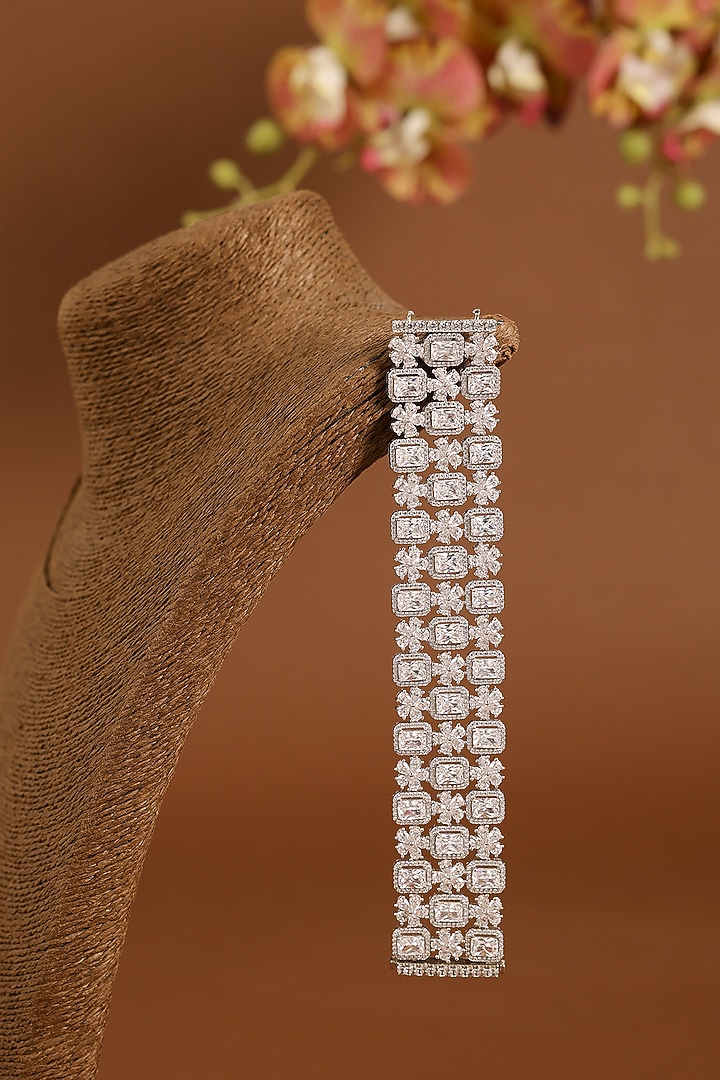 White Gold Finish Eurostar Swarovski Bracelet In Sterling Silver by STELLA CREATIONS at Pernia's Pop Up Shop