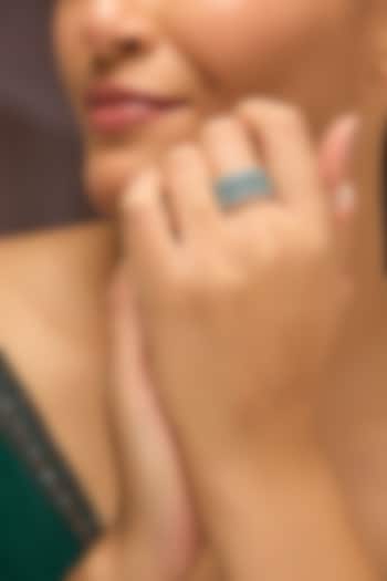 White Gold Finish Swarovski & Emerald Ring In Sterling Silver by STELLA CREATIONS at Pernia's Pop Up Shop