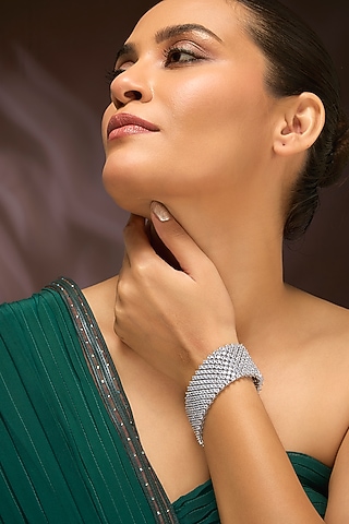 White Gold Finish Eurostar Swarovski Bracelet In Sterling Silver by STELLA CREATIONS