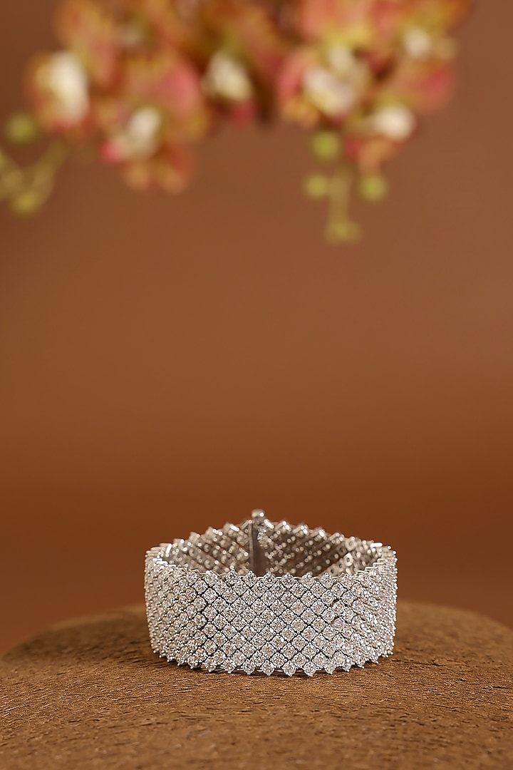 White Gold Finish Eurostar Swarovski Bracelet In Sterling Silver by STELLA CREATIONS at Pernia's Pop Up Shop