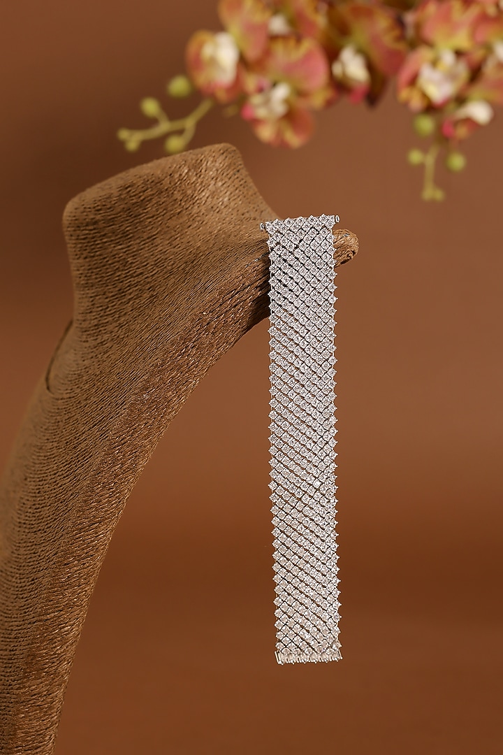 White Gold Finish Eurostar Swarovski Bracelet In Sterling Silver by STELLA CREATIONS at Pernia's Pop Up Shop