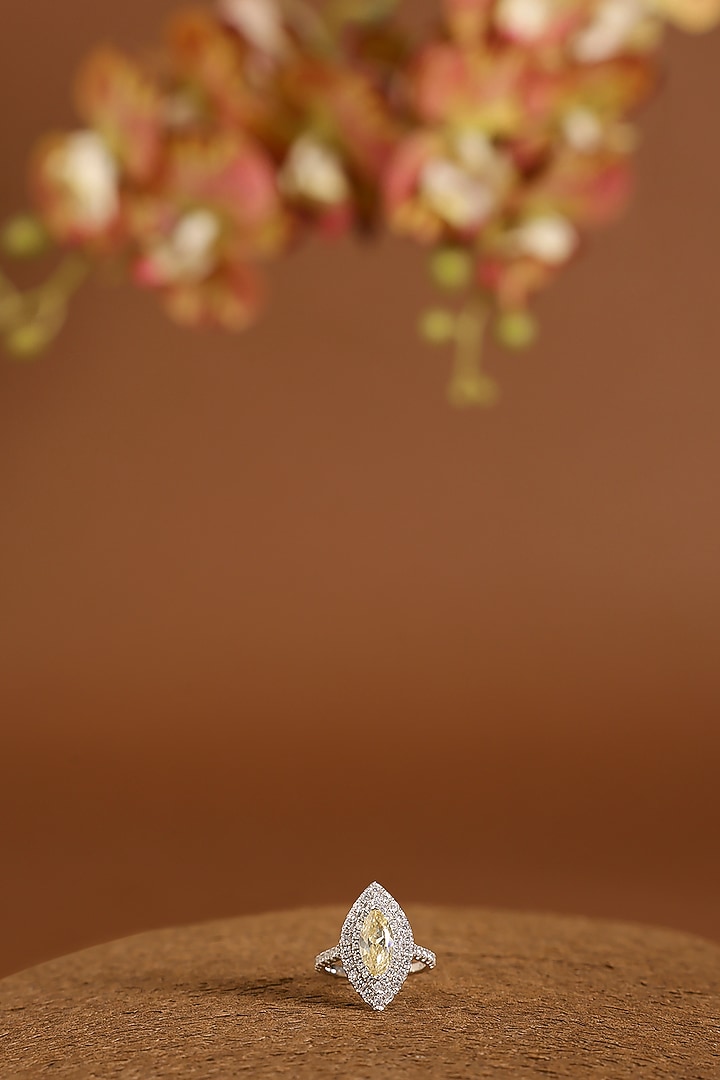 White Gold Finish Swarovski & Yellow Sapphire Ring In Sterling Silver by STELLA CREATIONS at Pernia's Pop Up Shop