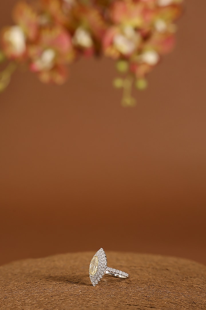 White Gold Finish Swarovski & Yellow Sapphire Ring In Sterling Silver by STELLA CREATIONS at Pernia's Pop Up Shop
