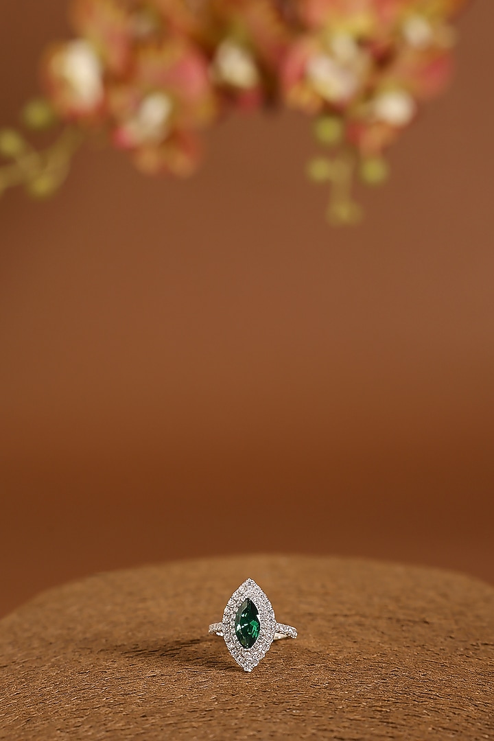 White Gold Finish Swarovski & Blue Sapphire Ring In Sterling Silver by STELLA CREATIONS at Pernia's Pop Up Shop