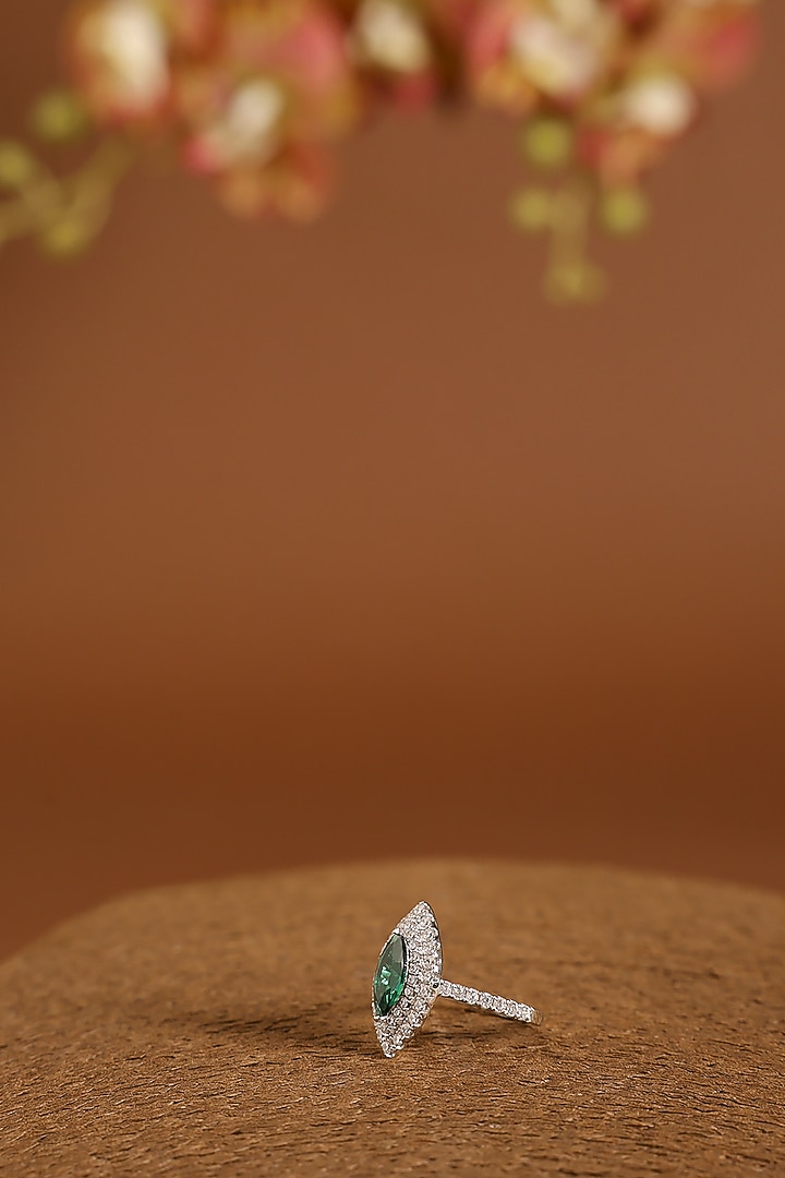 White Gold Finish Swarovski & Blue Sapphire Ring In Sterling Silver by STELLA CREATIONS at Pernia's Pop Up Shop