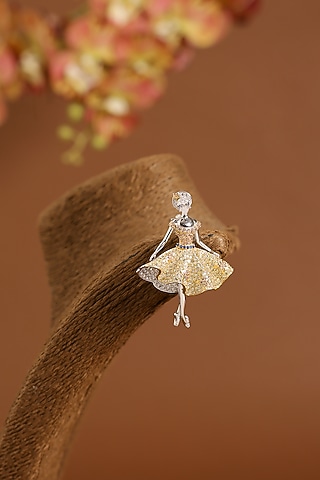 White Gold Finish Swarovski & Yellow Sapphire Brooch Cum Pendant In Sterling Silver by STELLA CREATIONS